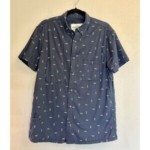 California Cowboy High Water Fleece Lined Short Sleeve Button Shirt Blue Print L